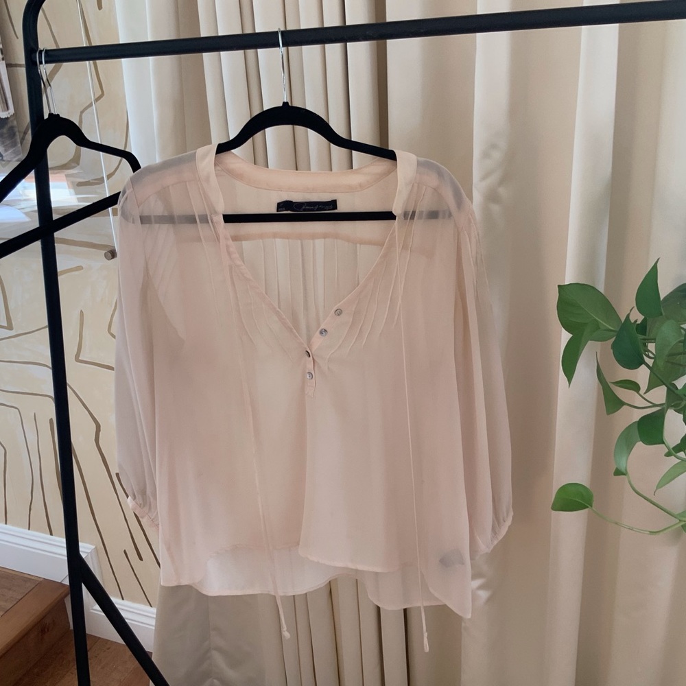 Creme pleated PJK sheer Flowy blouse